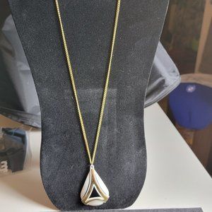 Gold Tone Necklace with White and Gold Pendant 24.5 inches long